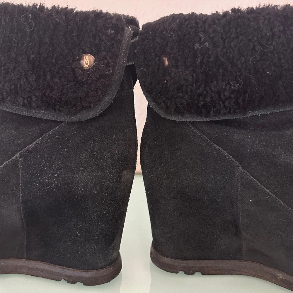 UGG Australia Black Kyra Wedge Genuine Shearling Boots